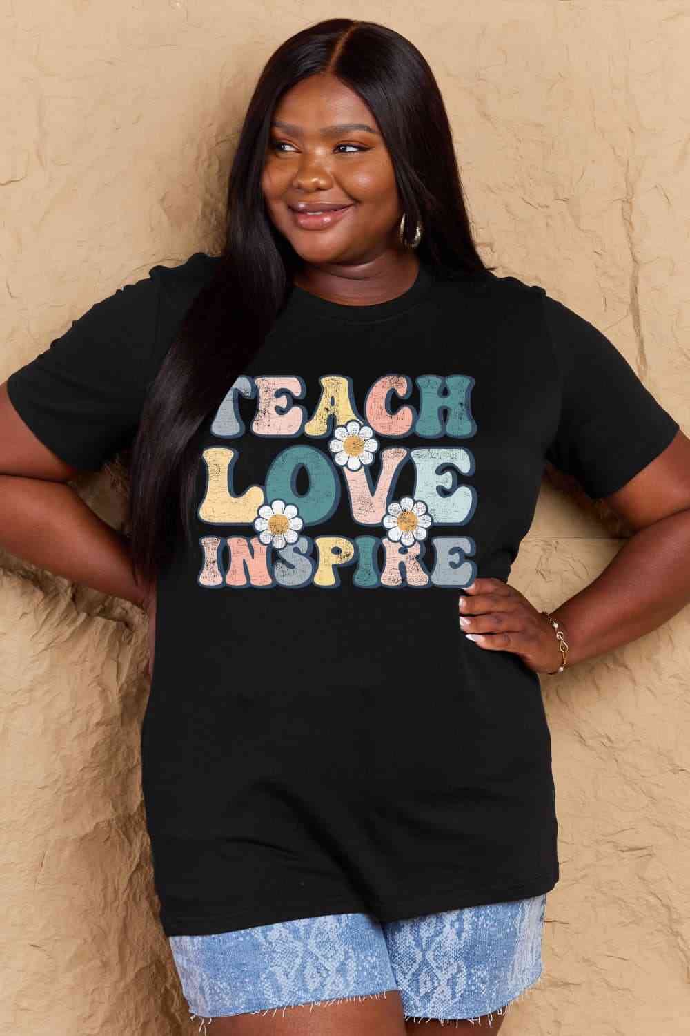 swvws Simply Love Full Size TEACH LOVE INSPIRE Graphic Cotton T-Shirt