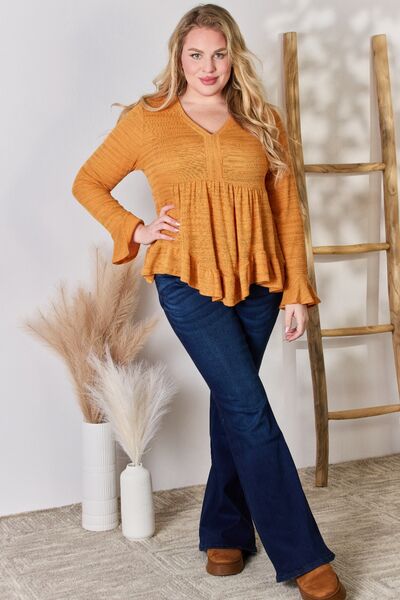 swvws Hailey & Co Full Size V-Neck Flounce Sleeve Blouse