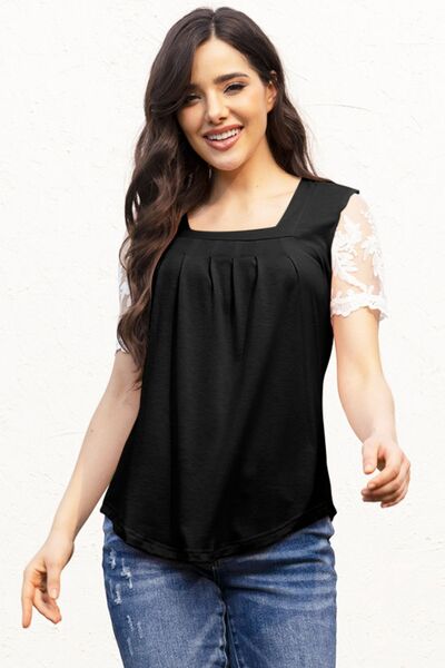 swvws Square Neck Lace Short Sleeve T-Shirt