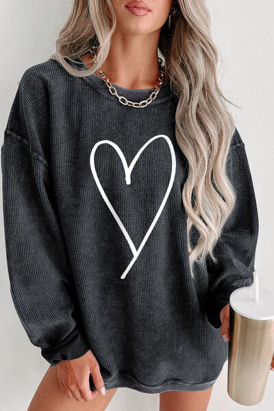 swvws Heart Round Neck Dropped Shoulder Sweatshirt