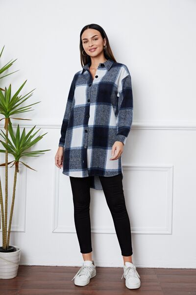 swvws Plaid Button Up Collared Neck Outerwear