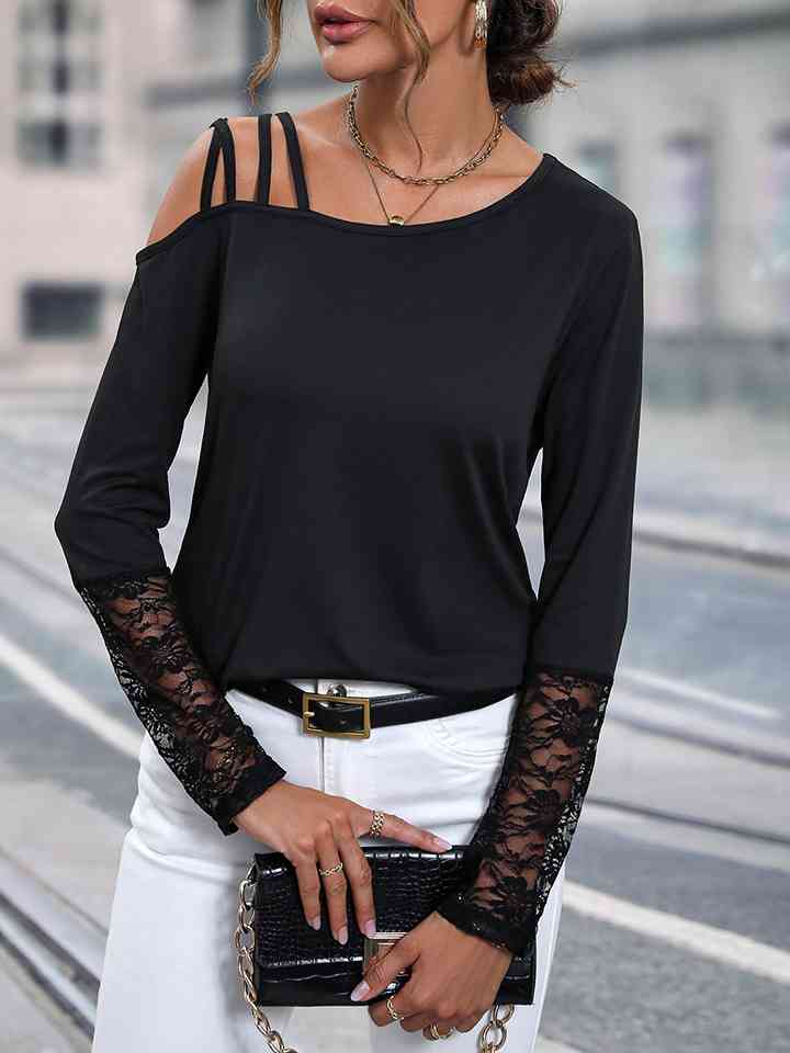 swvws Asymmetrical Neck Lace Detail Top