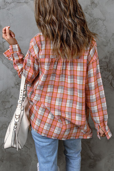 swvws Plaid Pocketed Dropped Shoulder Shirt