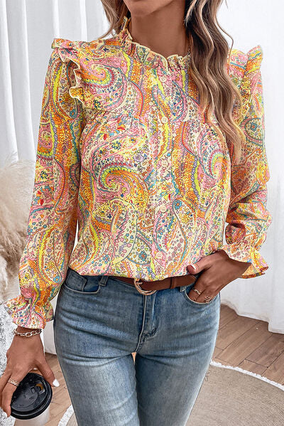 swvws Printed Frill Flounce Sleeve Shirt