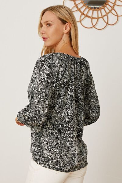 swvws Printed Tie Neck Lantern Sleeve Blouse