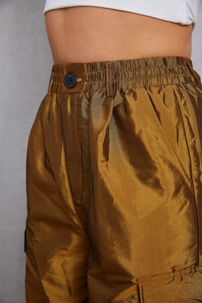 swvws Drawstring High Waist Pants with Cargo Pockets