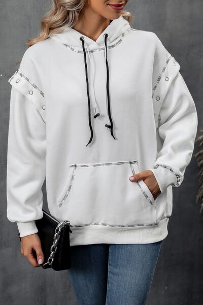 swvws Drawstring Kangaroo Pocket Dropped Shoulder Hoodie