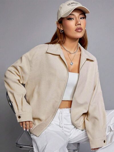 swvws Zip Up Dropped Shoulder Cropped Jacket