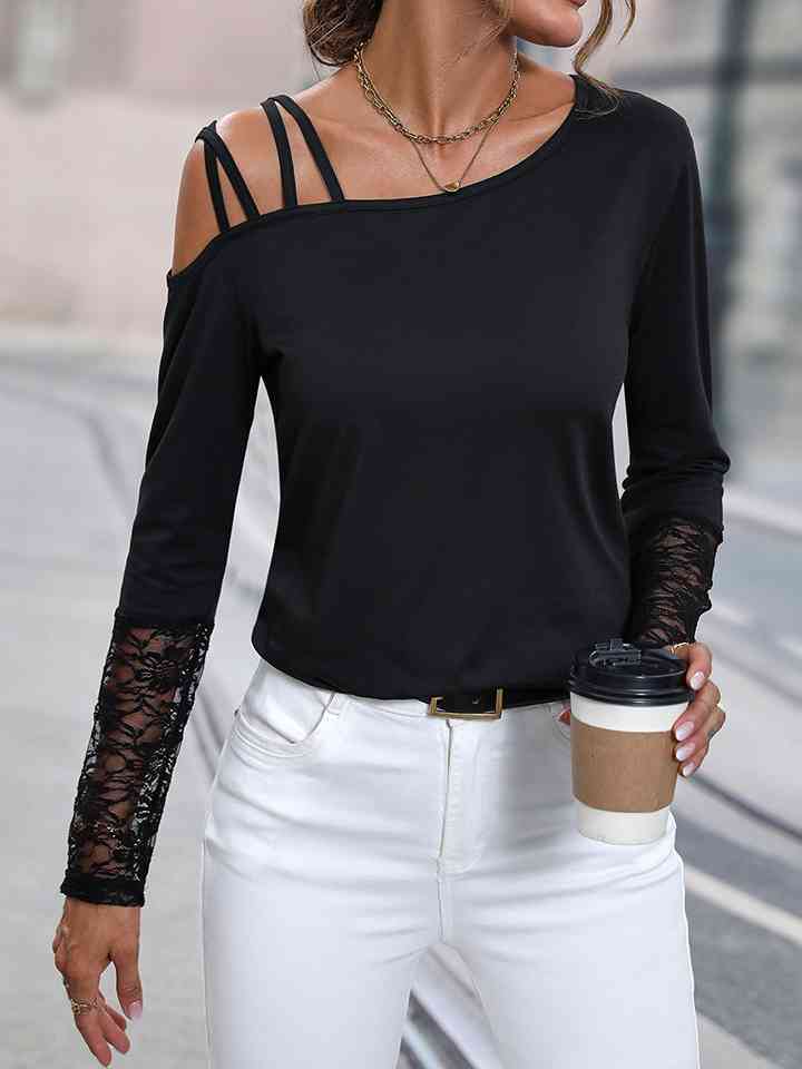 swvws Asymmetrical Neck Lace Detail Top