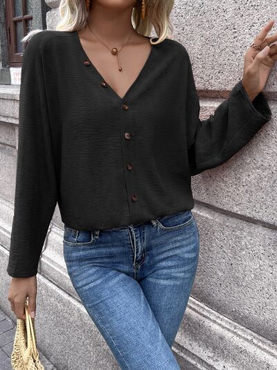 swvws Button Up V-Neck Long Sleeve Shirt