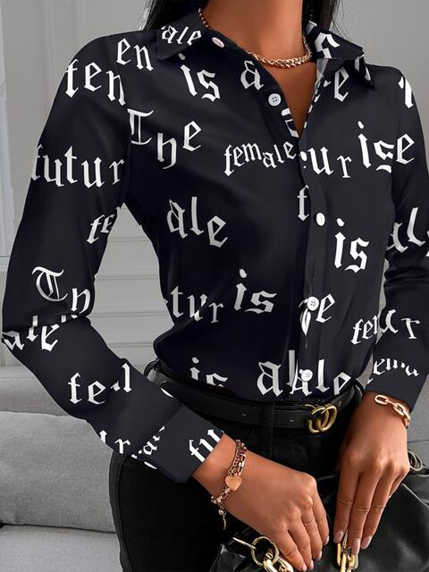 swvws Printed Collared Neck Long Sleeve Shirt