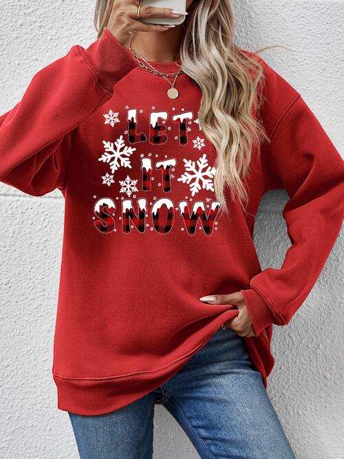 swvws LET IT SNOW Round Neck Long Sleeve Sweatshirt