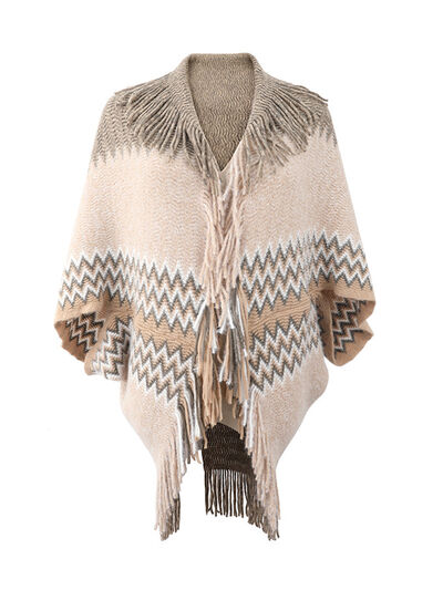 swvws Geometric Fringe Open Front Cardigan