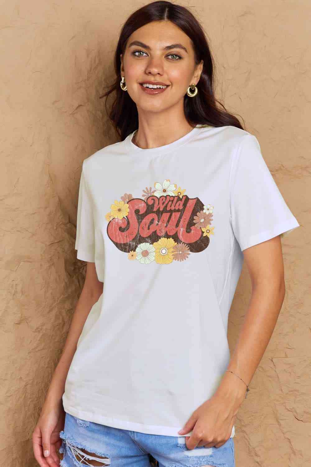 swvws Simply Love Full Size WILD SOUL Graphic Cotton T-Shirt