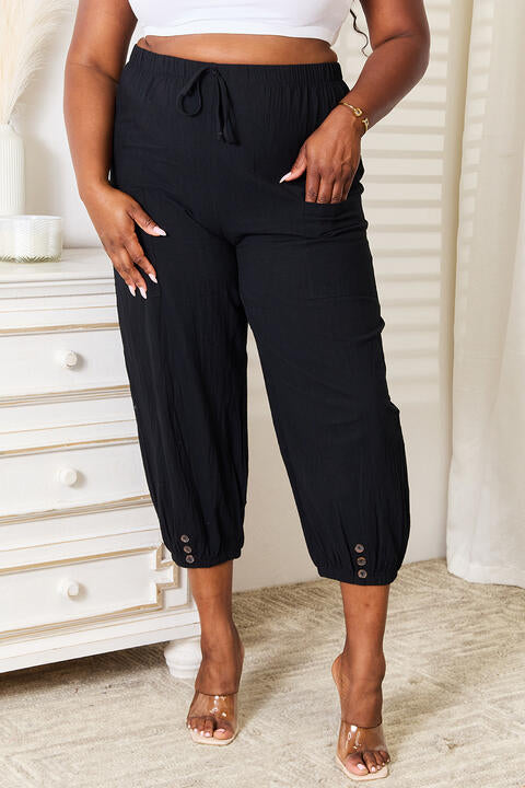 swvws Double Take Decorative Button Cropped Pants