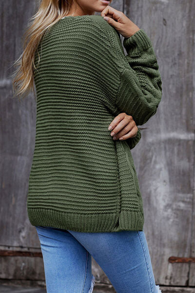 swvws Waffle-Knit Open Front Dropped Shoulder Sweater