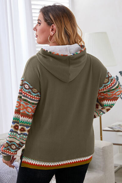 swvws Plus Size Waffle-Knit Geometric Dropped Shoulder Hoodie