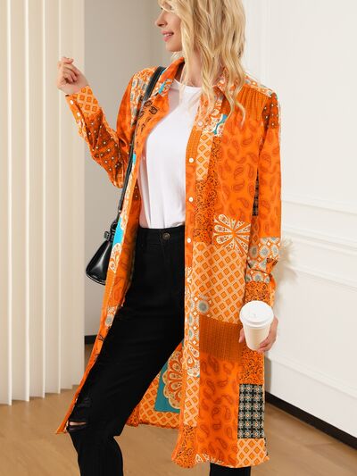 swvws Printed Button Up Long Sleeve Shirt Dress