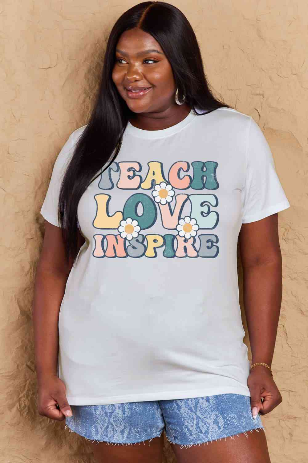 swvws Simply Love Full Size TEACH LOVE INSPIRE Graphic Cotton T-Shirt