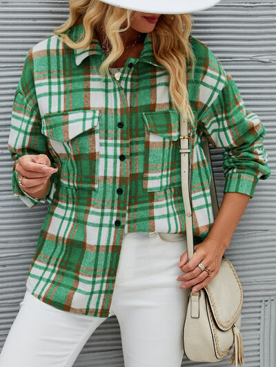 swvws Plaid Pocketed Button Up Dropped Shoulder Jacket