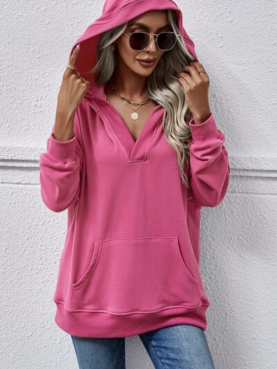 swvws V-Neck Drop Shoulder Long Sleeve Hoodie