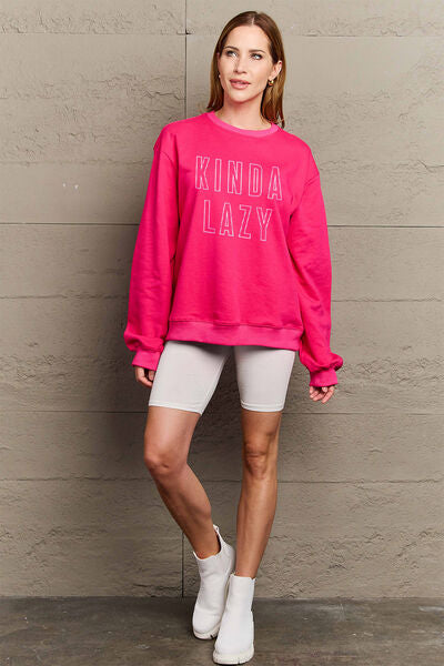 swvws Simply Love Full Size KINDA LAZY Round Neck Sweatshirt