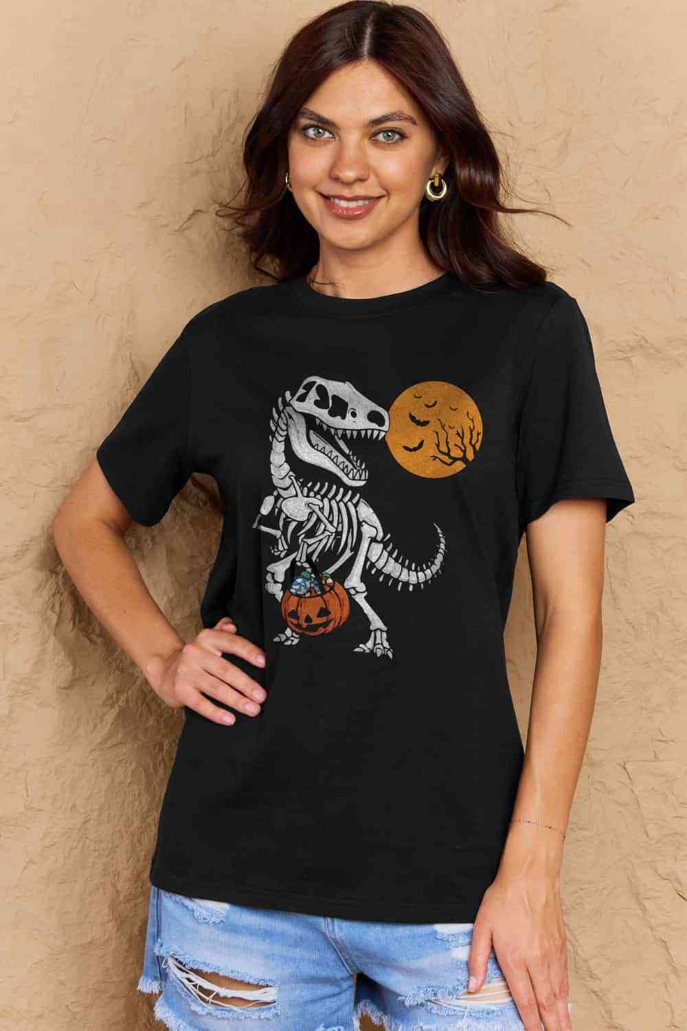 swvws Simply Love Full Size Dinosaur Skeleton Graphic Cotton T-Shirt