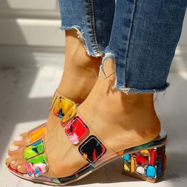 swvws - Colour Casual Patchwork Round Out Door Wedges Shoes