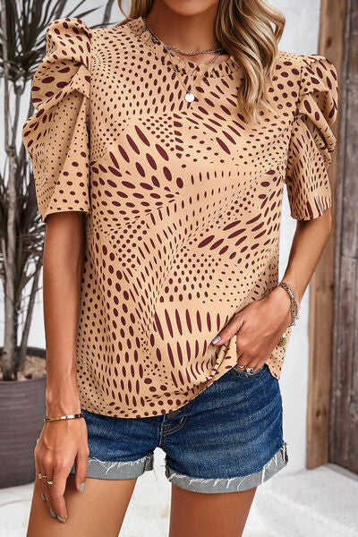 swvws Tied Printed Puff Sleeve Blouse