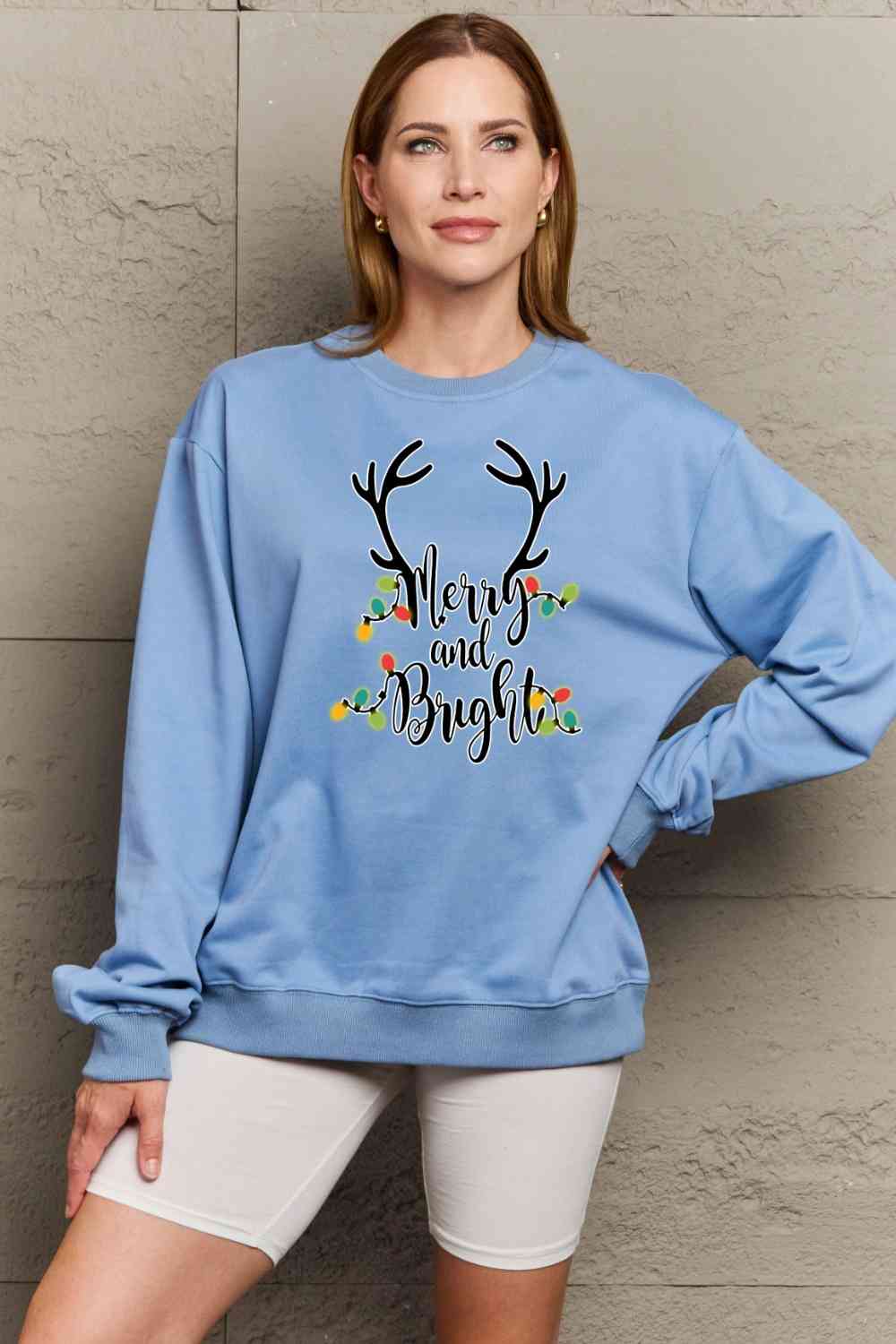 swvws Simply Love Full Size MERRY AND BRIGHT Graphic Sweatshirt