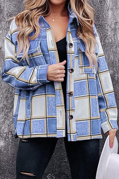 swvws Plaid Pocketed Dropped Shoulder Coat