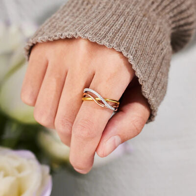 swvws Crisscross Gold-Plated 925 Sterling Silver Ring