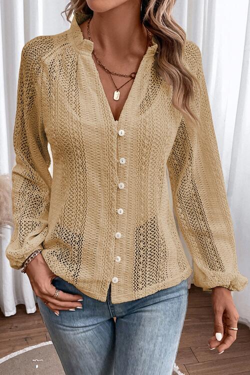 swvws Openwork Button Up Long Sleeve Shirt