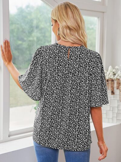 swvws Floral Round Neck Half Sleeve Blouse