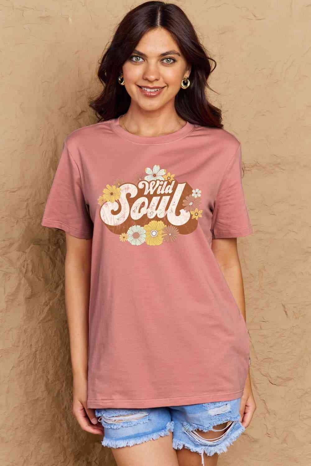 swvws Simply Love Full Size WILD SOUL Graphic Cotton T-Shirt