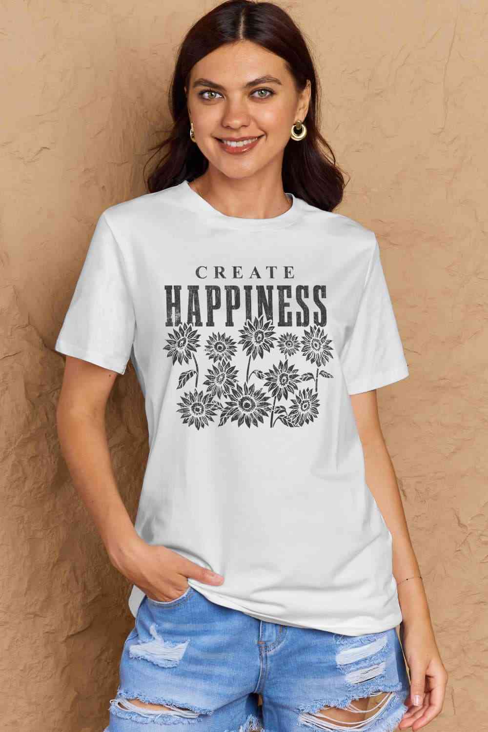 swvws Simply Love Full Size CREATE HAPPINESS Graphic Cotton T-Shirt