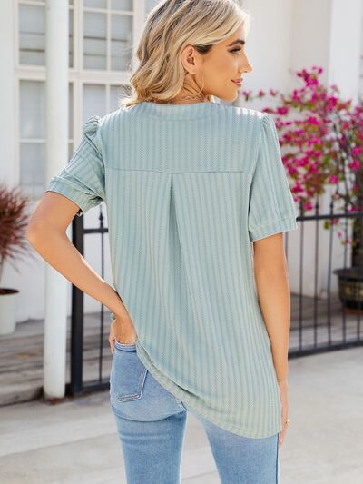 swvws Texture Notched Short Sleeve Blouse