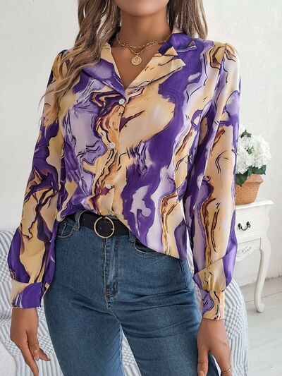 swvws Printed Button Up Long Sleeve Shirt