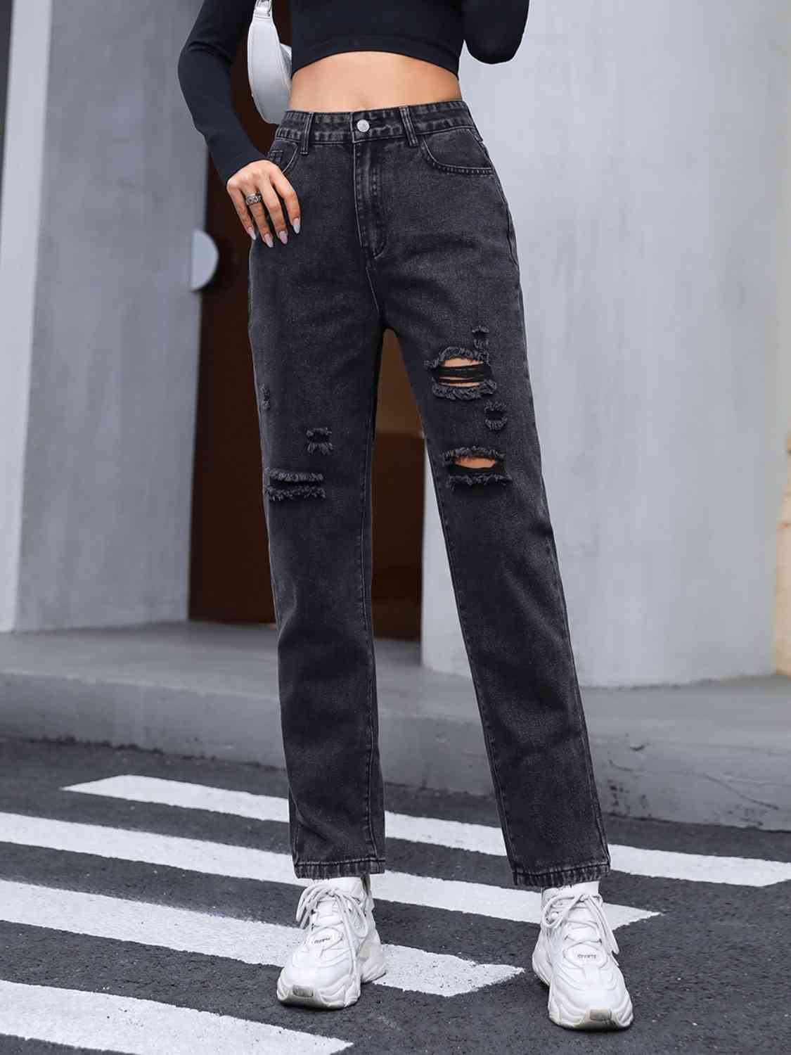 swvws Distressed Straight Leg Jeans