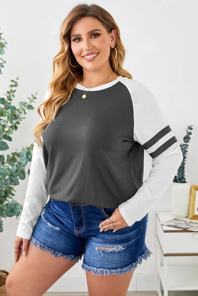 swvws Plus Size Striped Raglan Sleeve T-Shirt