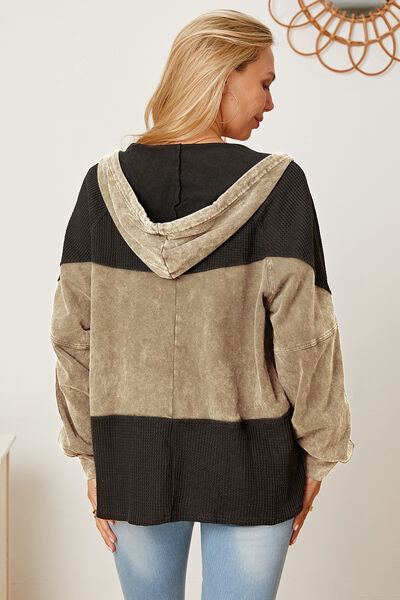 swvws Waffle-Knit Drawstring Hooded Outerwear