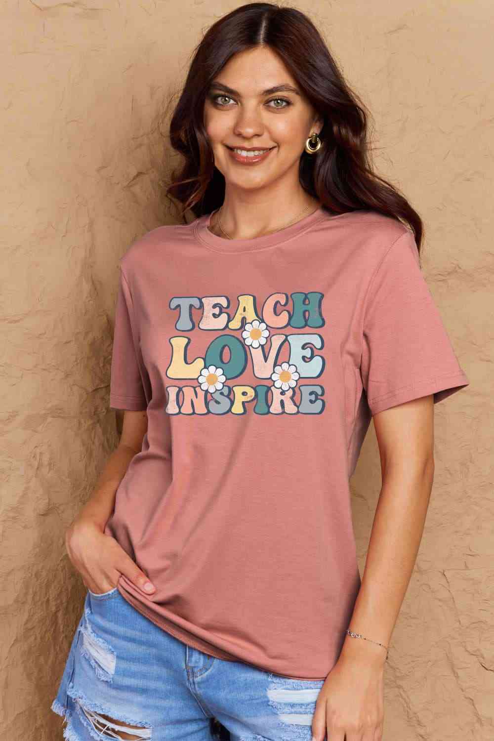 swvws Simply Love Full Size TEACH LOVE INSPIRE Graphic Cotton T-Shirt