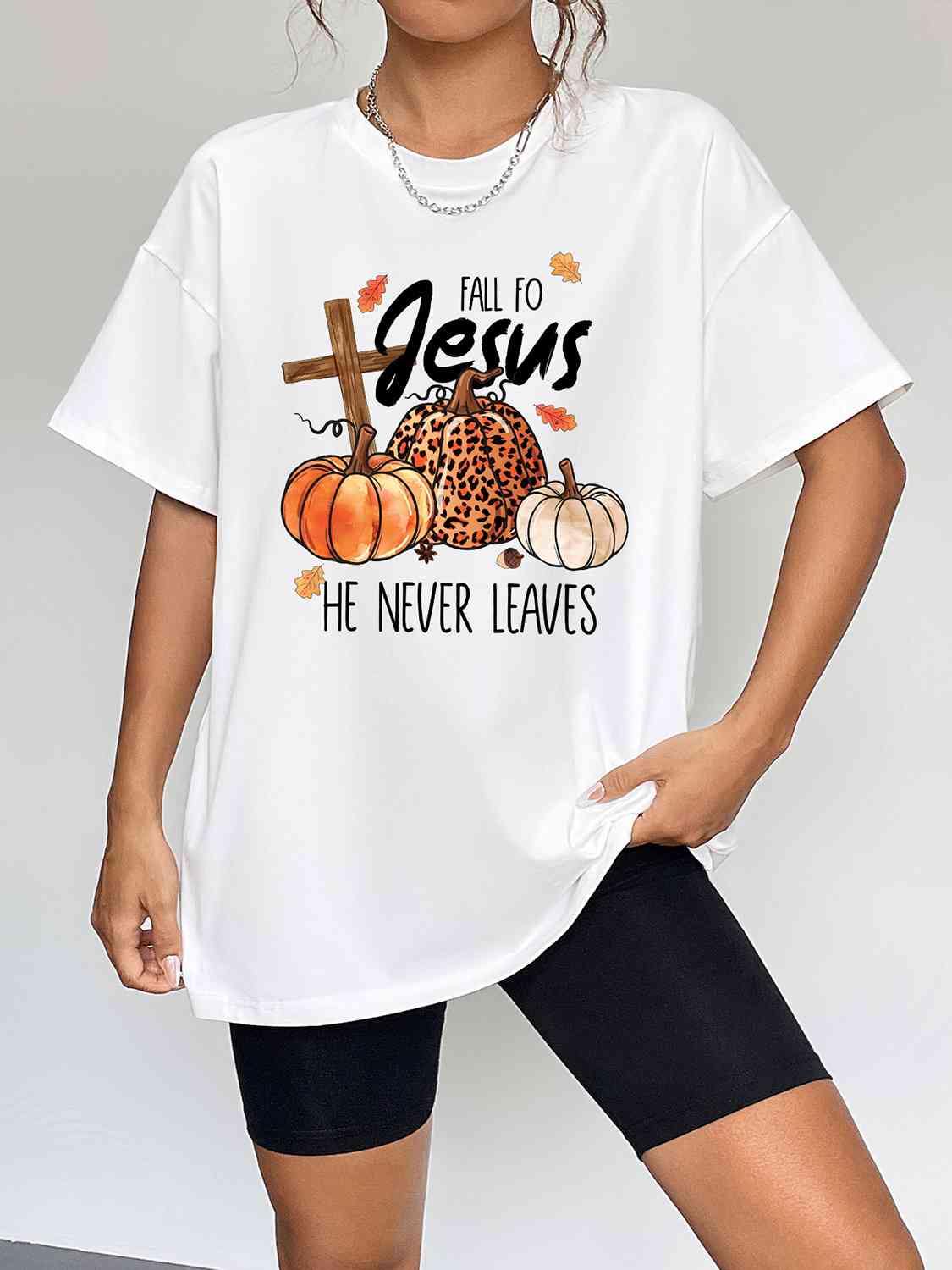 swvws Round Neck Short Sleeve Fall Season Graphic T-Shirt