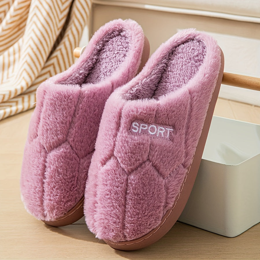 Letter Fluffy Soft Sole Slippers, Soft Sole Bedroom Plush Lined Cozy Shoes, Non-slip Floor Mute Shoes