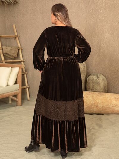 swvws Plus Size V-Neck Balloon Sleeve Maxi Dress