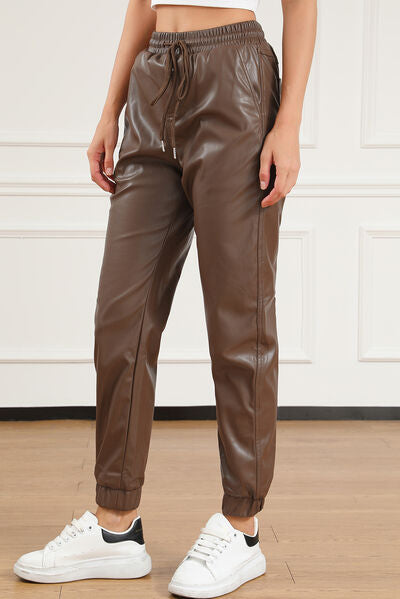 swvws Drawstring PU Leather Pants