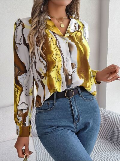 swvws Printed Button Up Long Sleeve Shirt