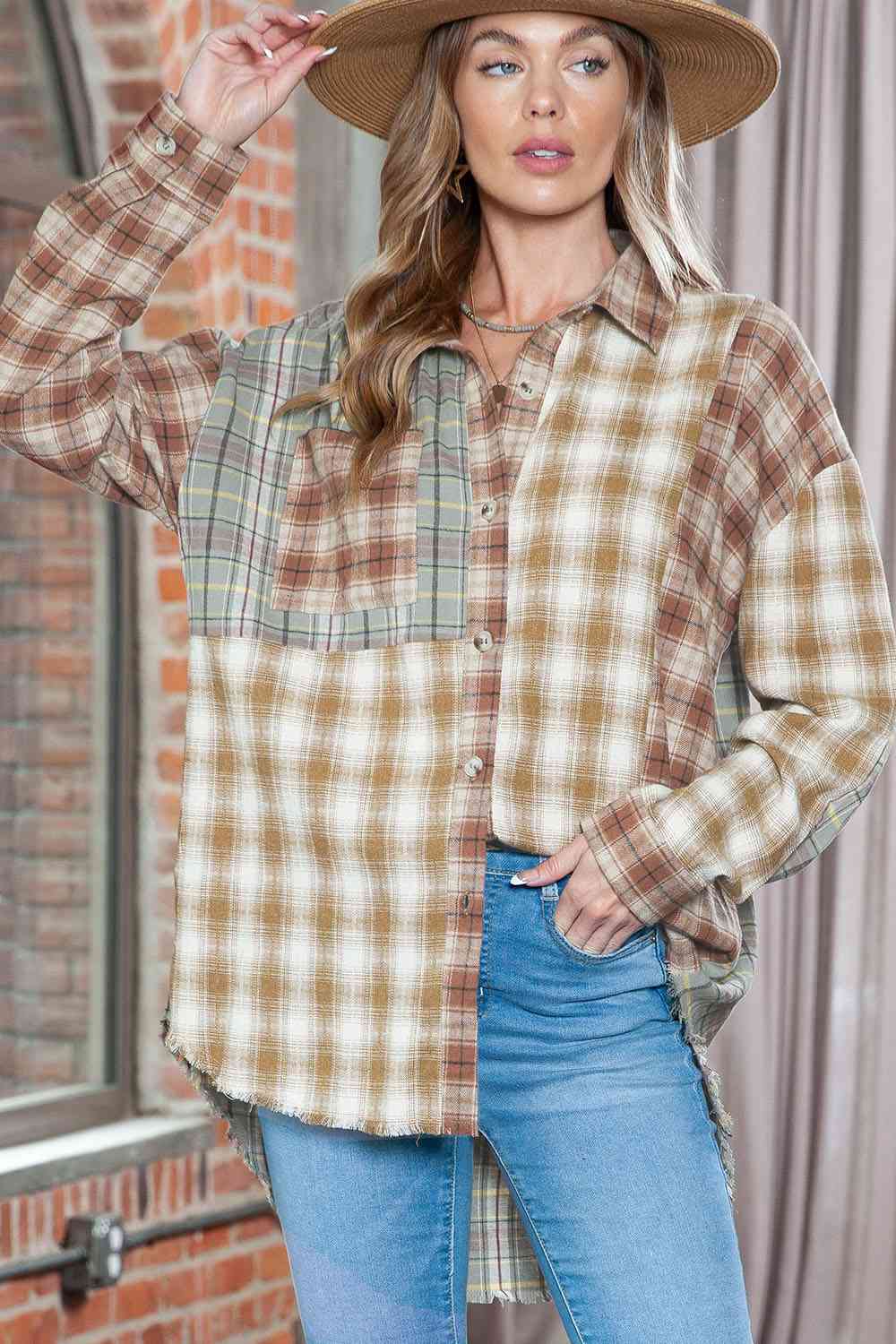 swvws Plaid Collared Neck Long Sleeve Shirt