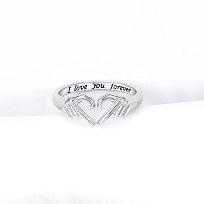 swvws Hand Heart Shape 925 Sterling Silver Open Ring