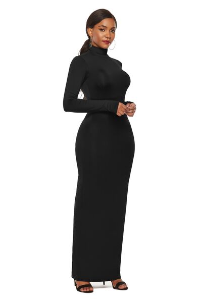 swvws Mock Neck Long Sleeve Maxi Slim Dress